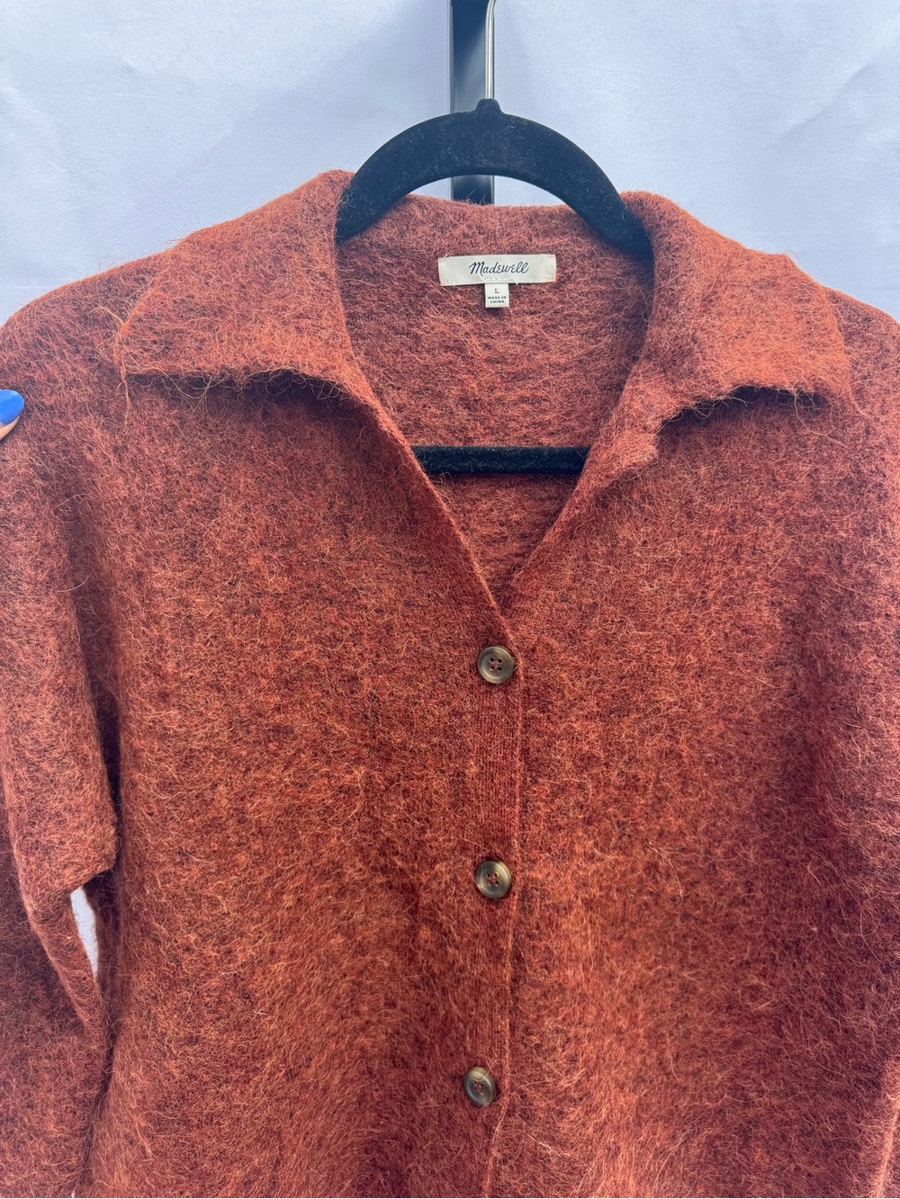 Madewell Carrabelle Polo Cardigan Sweater Alpaca Merino Wool Blend Size L - Picture 3 of 11